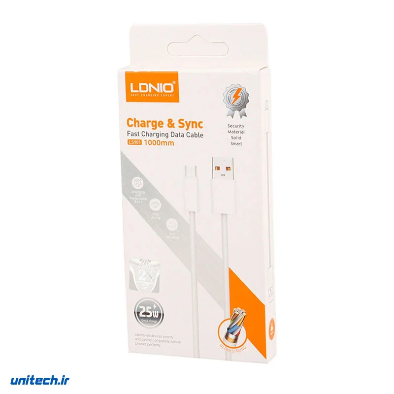 کابل میکرو یو اس بی فست شارژ 25 وات الدینیو LS901 طول 1 متر1